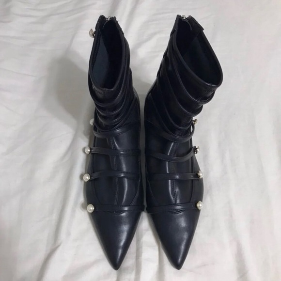 Zara Trafaluc Black Faux Pearl Ankle Boots - Picture 5 of 6